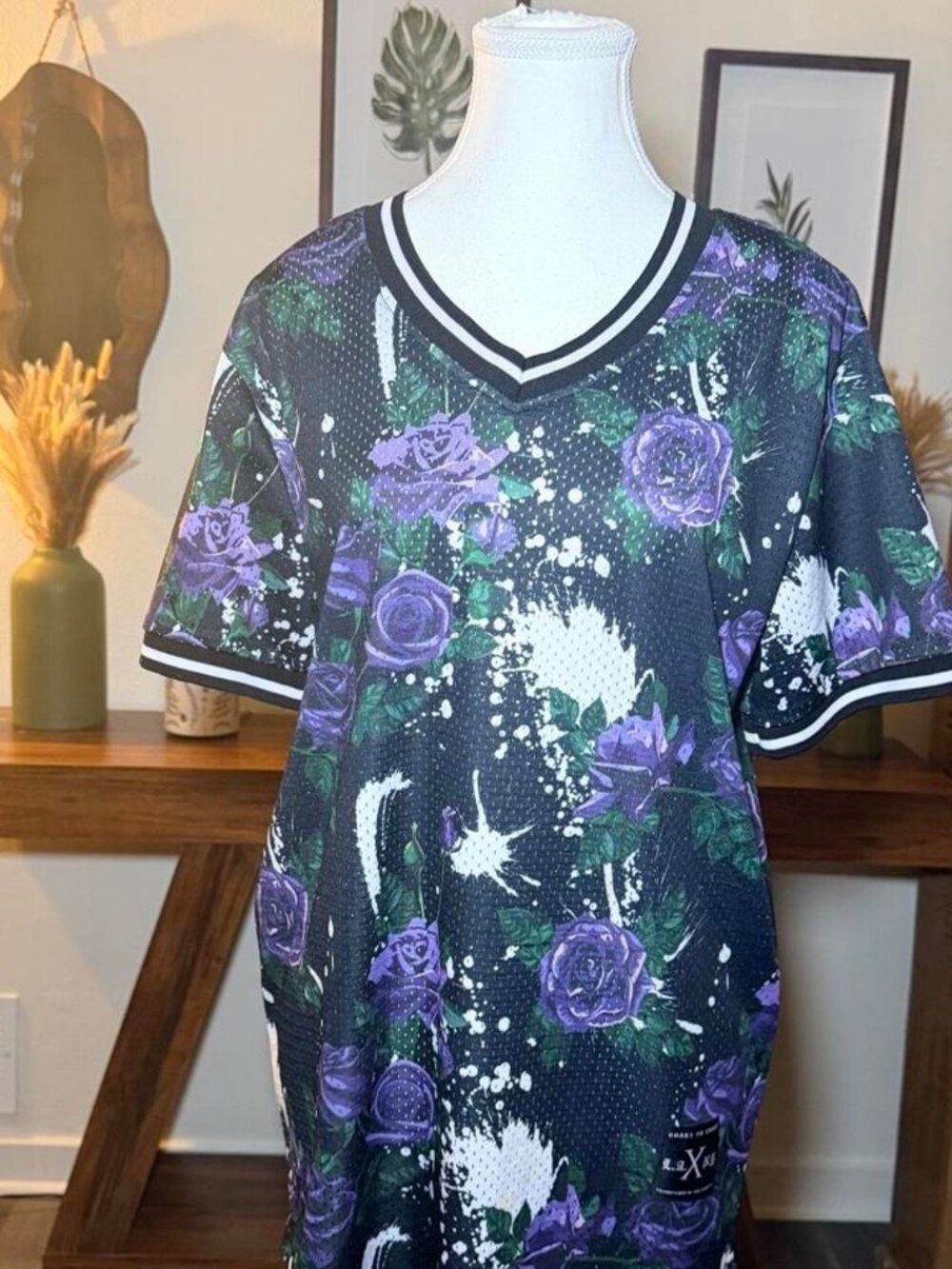 Rue21 Floral Mesh Jersey Top Medium Purple Roses